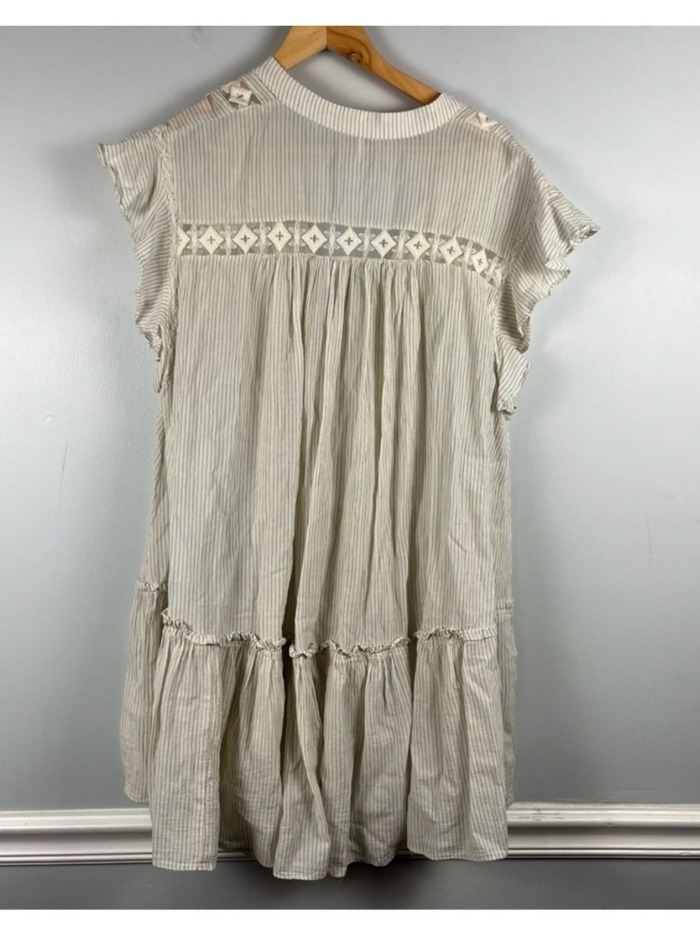 Free people baby blues lace embroidered trim tunic babydoll top size medium
